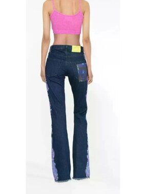 SKY HIGH FARM WORKWEAR  tie-dye panel flared jeans size S color Blue NWT $428